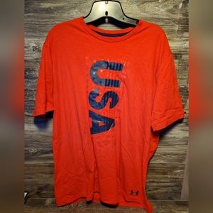 Under Armour Shirt Mens Large Red Blue USA Loose Fit Heat Gear Nwot Stars Stripe
